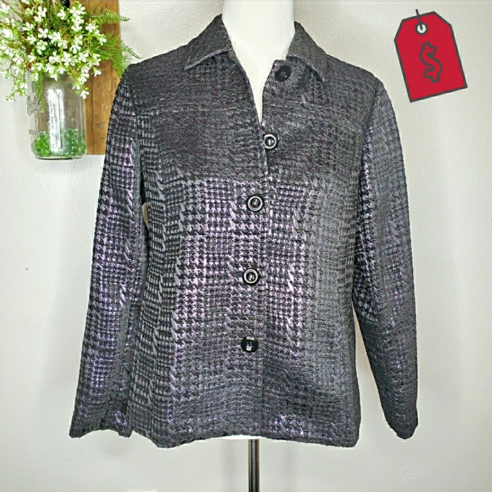 Chico's Additions Metallic Purple Black Jacket Med - Picture 1 of 9